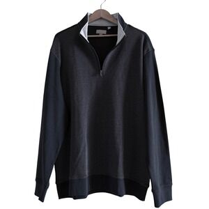 Ted Baker Mens XXL Navy Blue Textured 1/4 Zip Pullover Mock Neck Sweatshirt